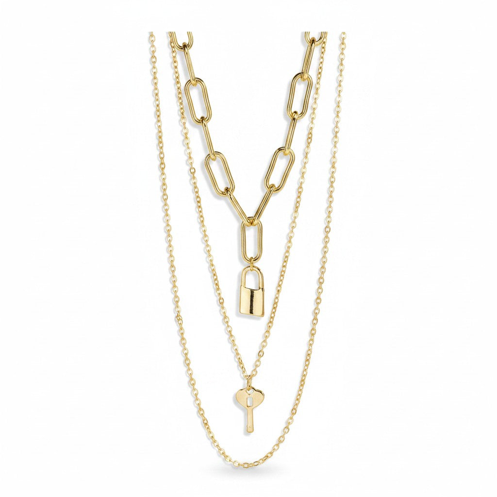 Key and Padlock Layered Necklace