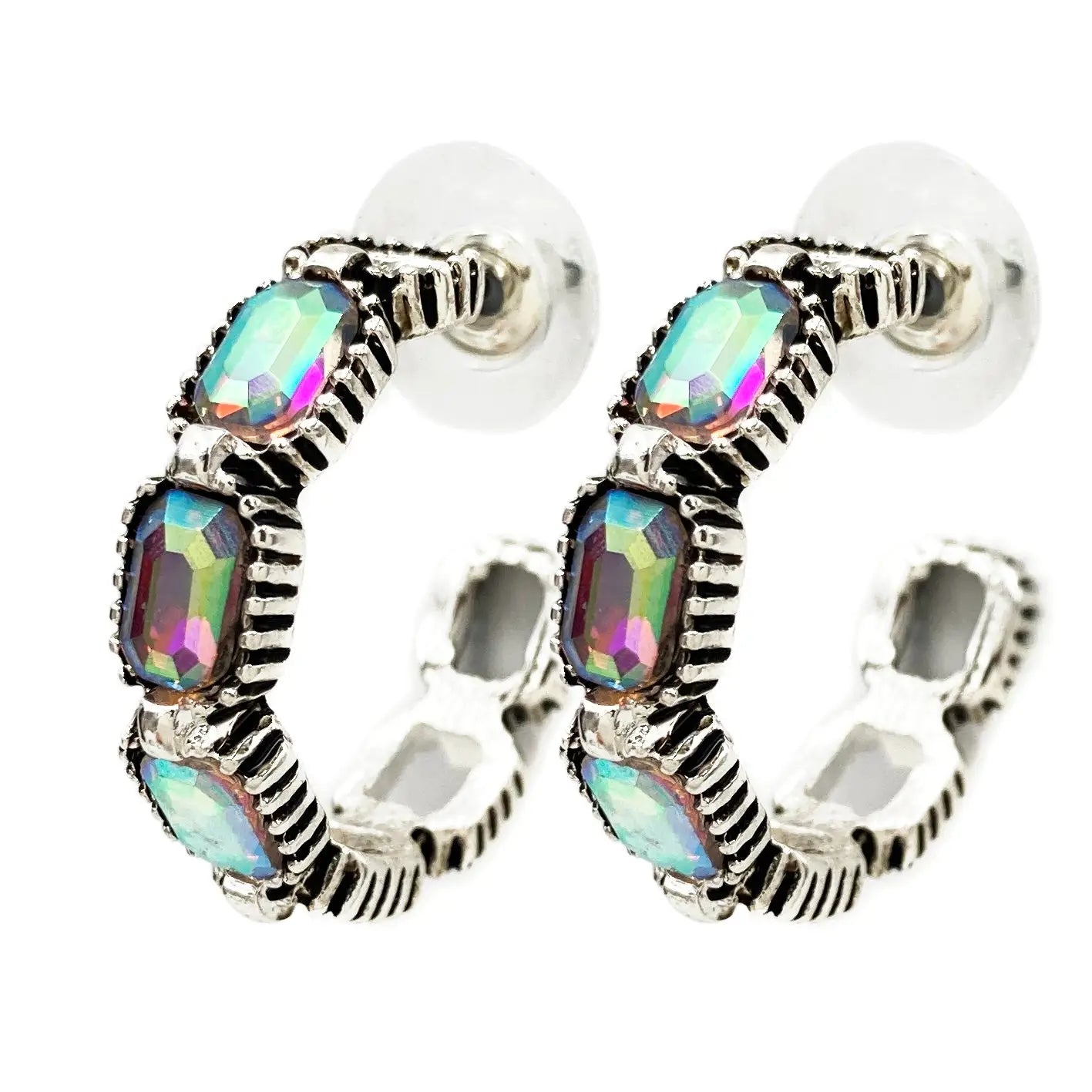 Crystal Gems Open Hoop Earrings AB