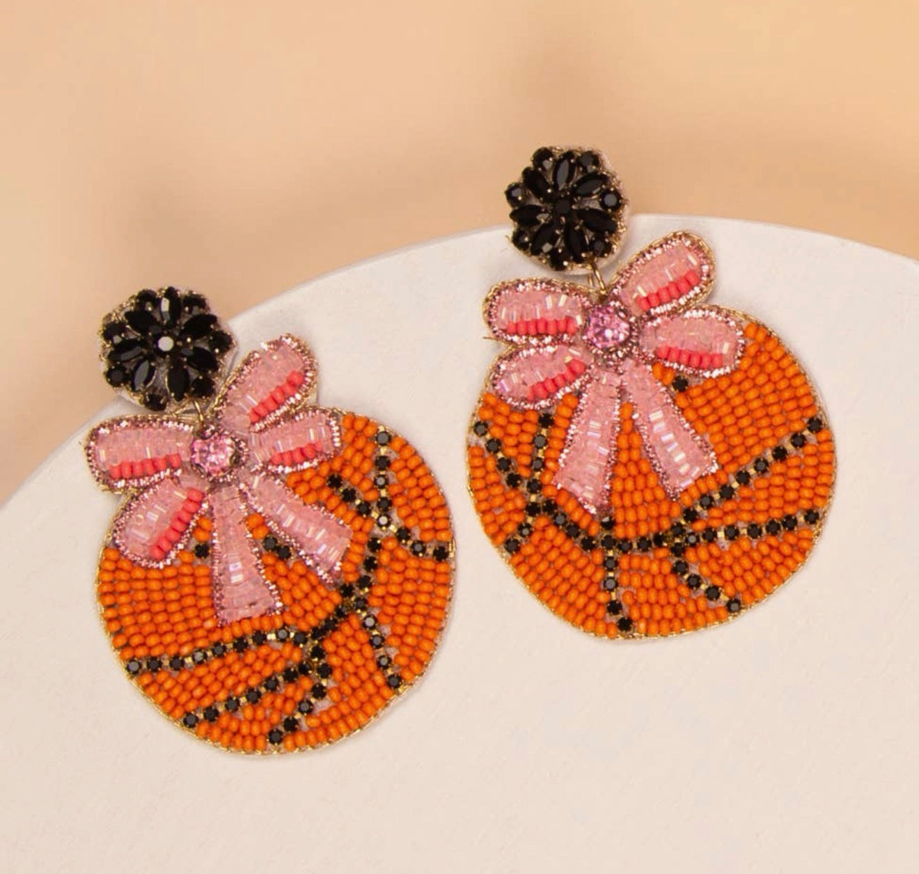 Gameday Basketball Beaded Dangle Earrings