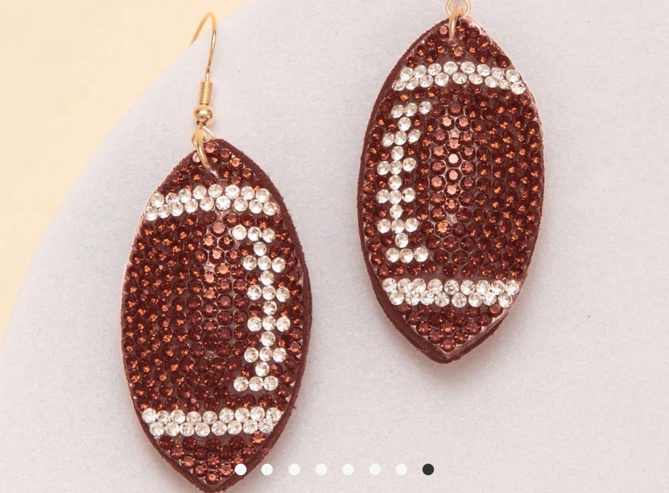 Two-Tone Rhinestone Pave Football Dangle Earrings - Brown