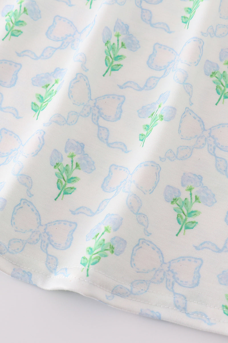 Green Leaves Bow Print Dress