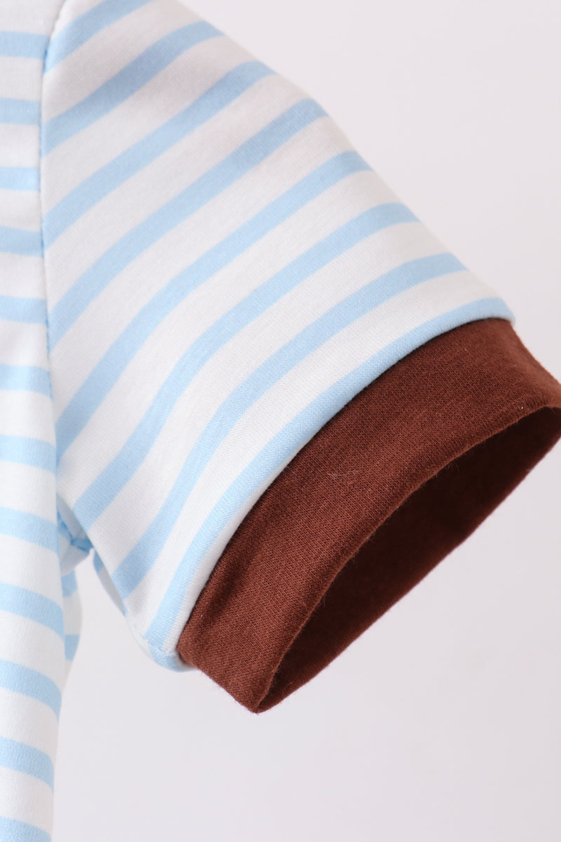Blue Sports Ball Stripe Applique Bubble - 3 mo