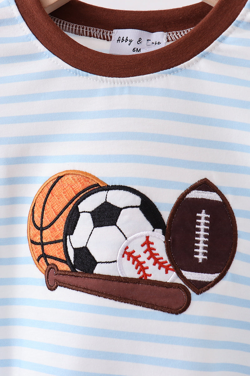 Blue Sports Ball Stripe Applique Bubble - 3 mo