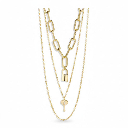 Key and Padlock Layered Necklace
