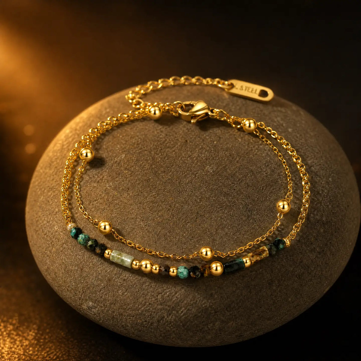 14K Gold Double Layer Beaded Boho Chain Bracelet