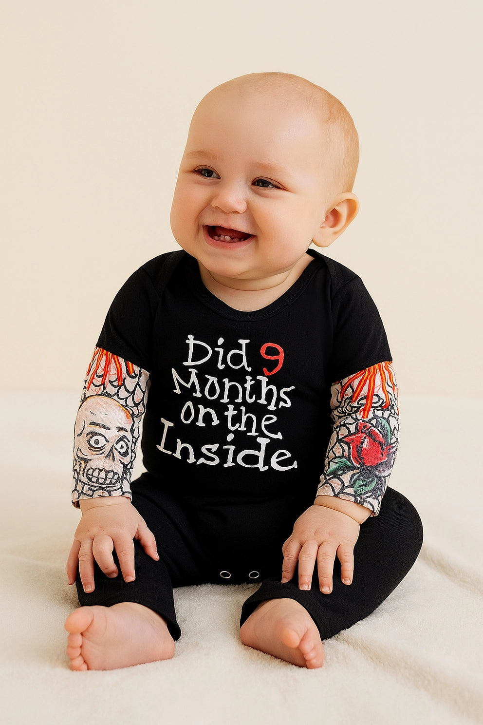 Tattoo Sleeve Black Cotton Baby Jumpsuit Romper