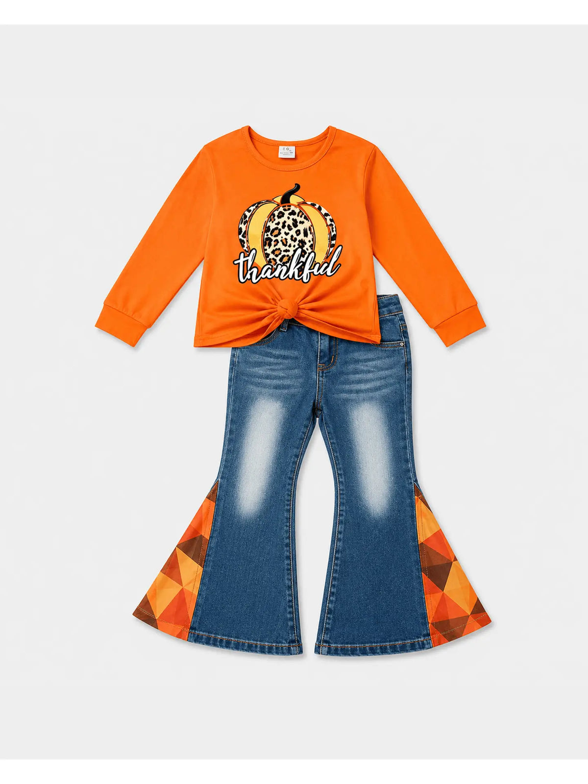 Thankful Orange Pumpkin Denim Outfit Kids