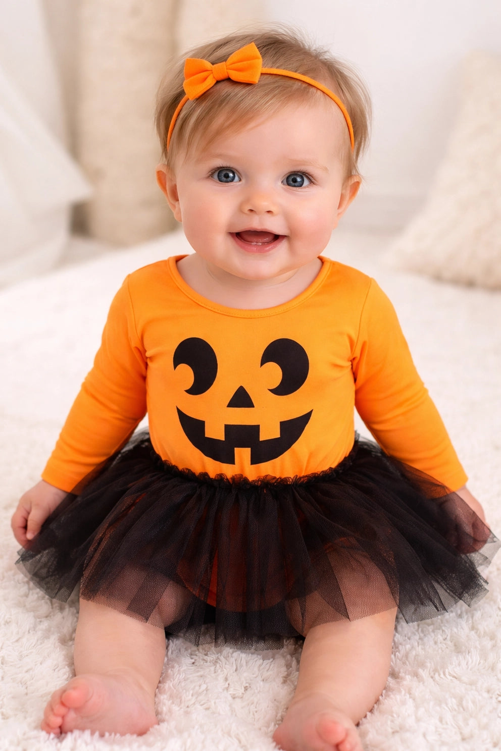 Orange-Black Halloween Tulle Baby Romper Dress