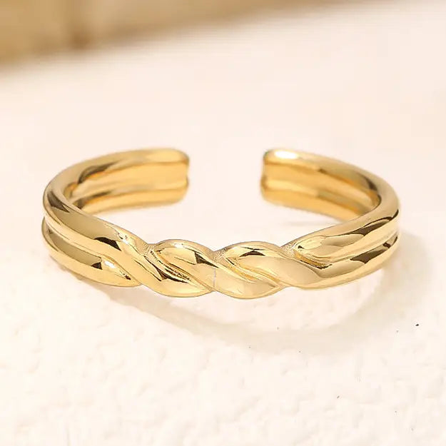 Minimalist Gold Twisted Croissant Adjustable Stacking Ring