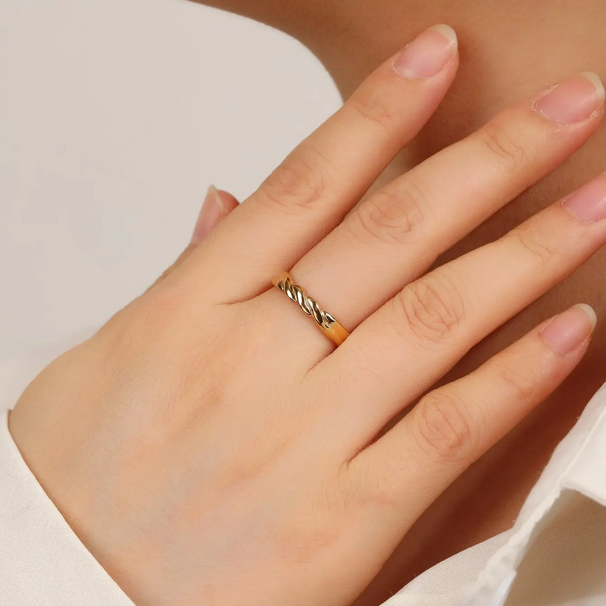 Minimalist Gold Twisted Croissant Adjustable Stacking Ring