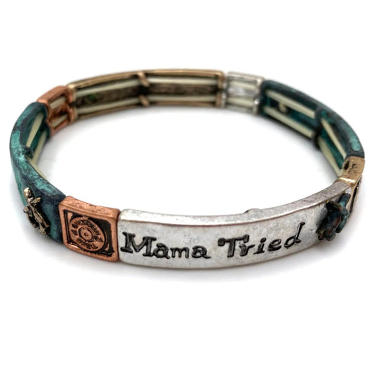 Mama Tried Shotgun Bullet Gun Stretch Bracelet - Patina