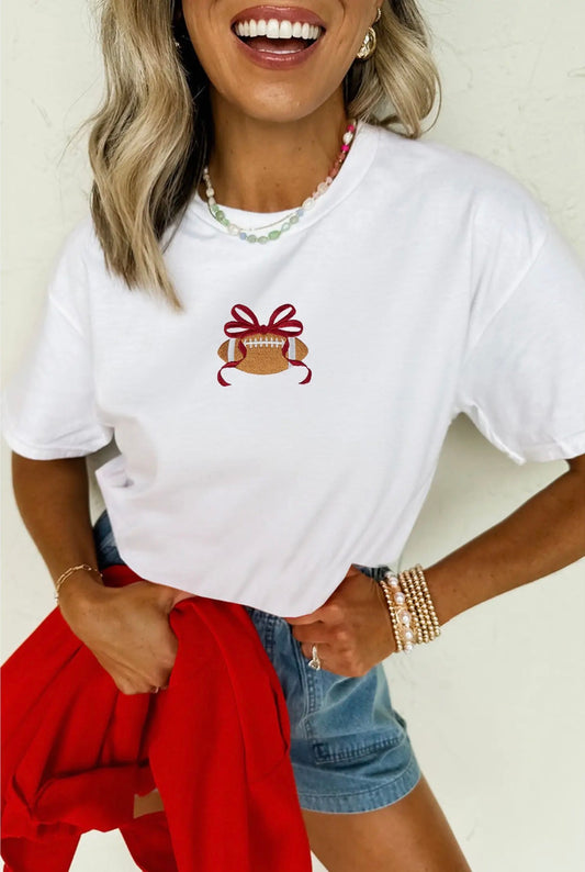 Game Day Graphic Round Neck Embroidery T-shirt/White/L
