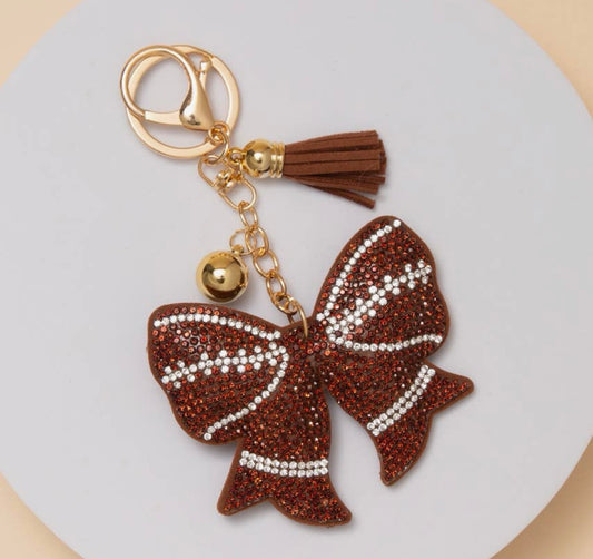 Rhinestone Football Bow Keychain