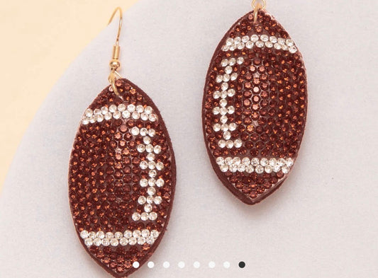 Two-Tone Rhinestone Pave Football Dangle Earrings - Brown
