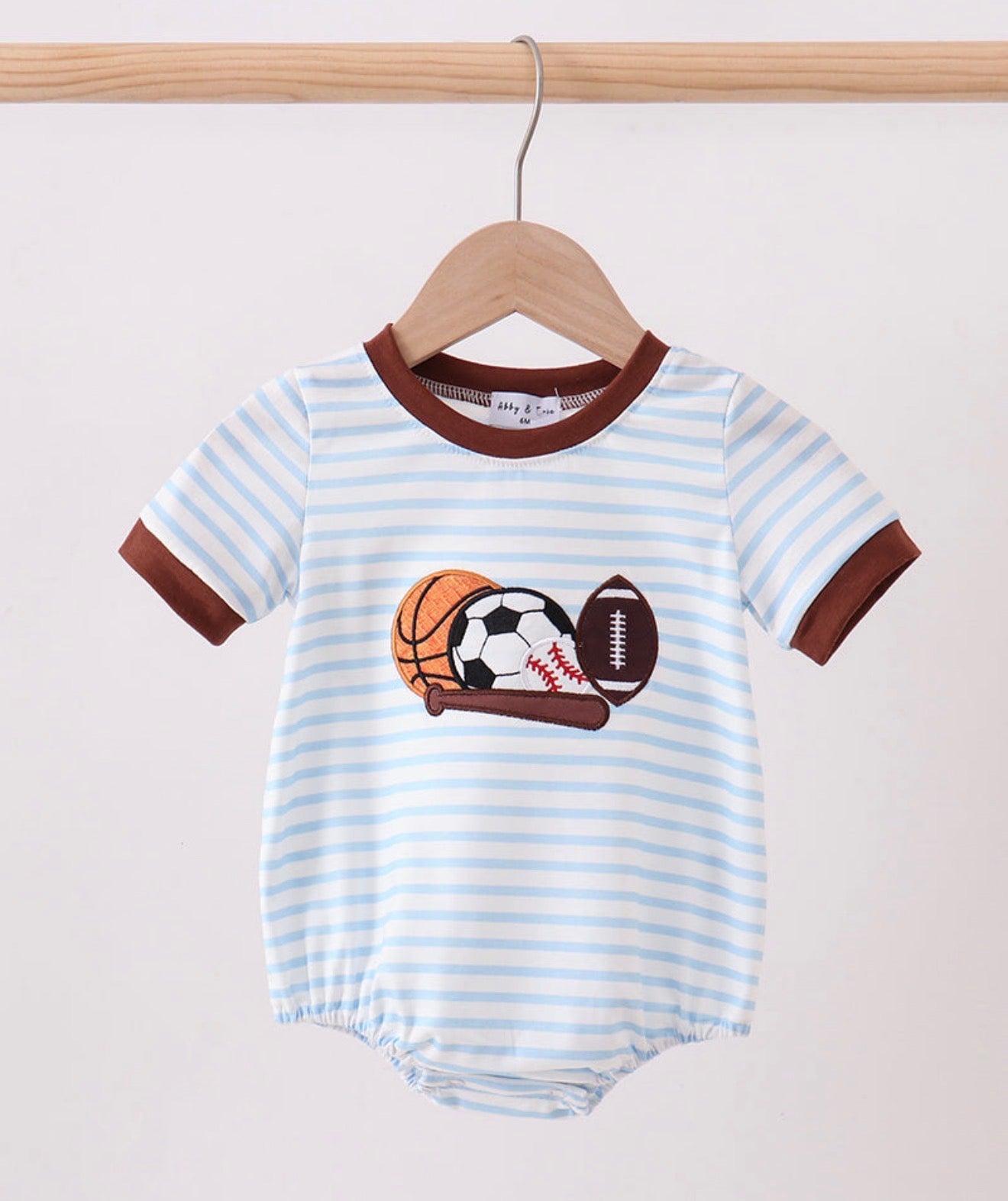 Blue Sports Ball Stripe Applique Bubble - 3 mo