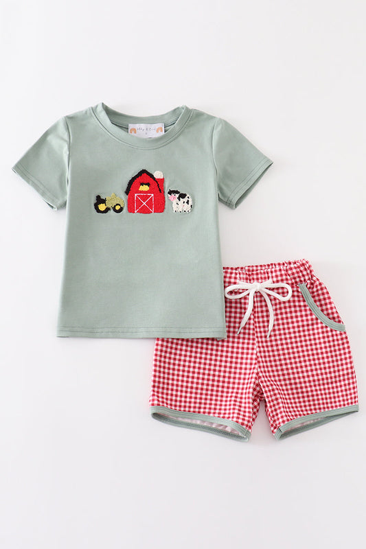 Green Farm French Knot Shorts Set - 3 Years
