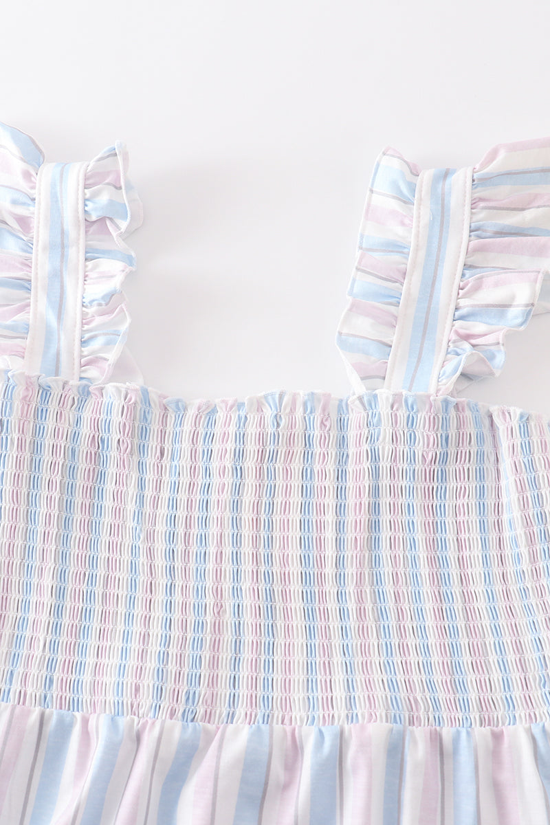 Crab French Knot Stripe Smocked Dress