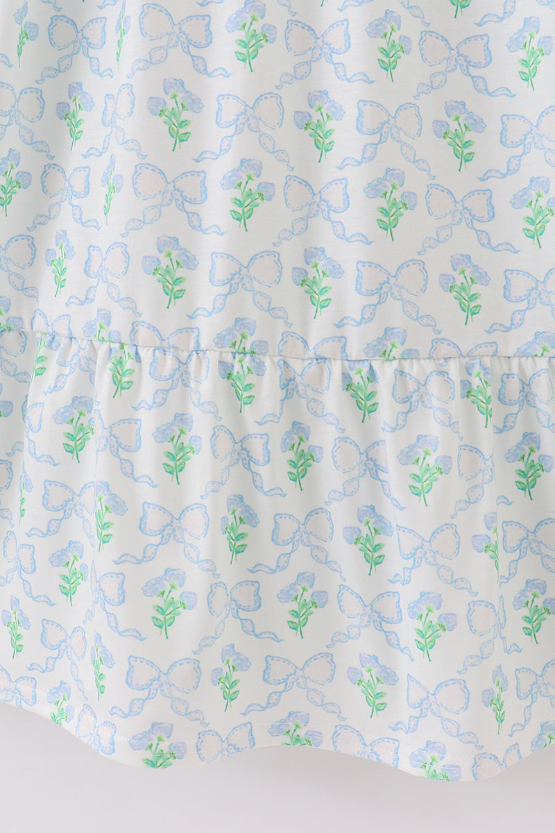 Green Leaves Bow Print Dress