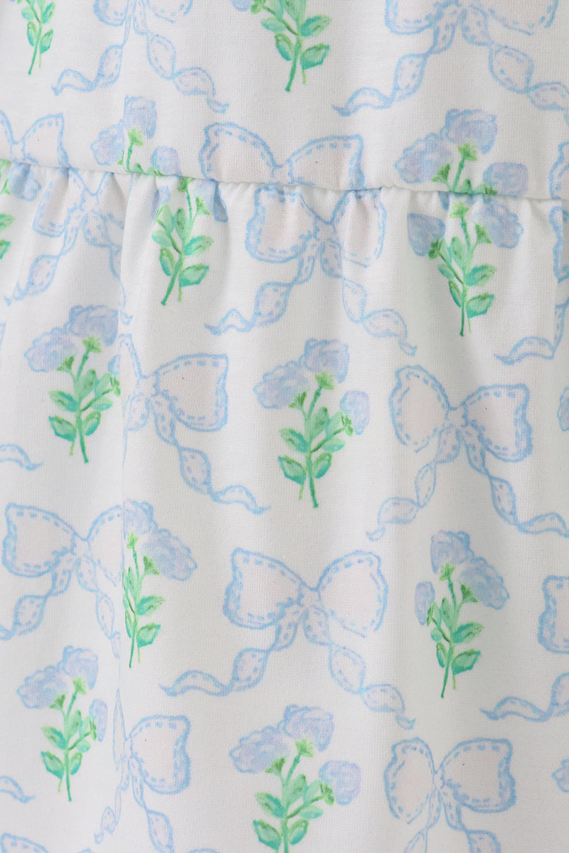 Green Leaves Bow Print Dress
