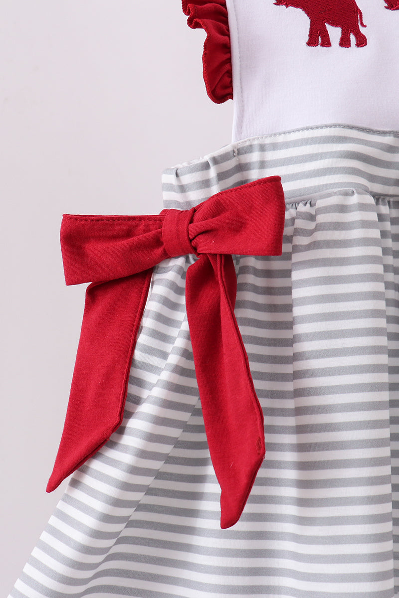 Maroon Alabama embroidery stripe ruffle pants set - 5 Years