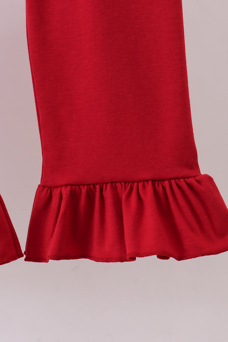 Maroon Alabama embroidery stripe ruffle pants set - 5 Years