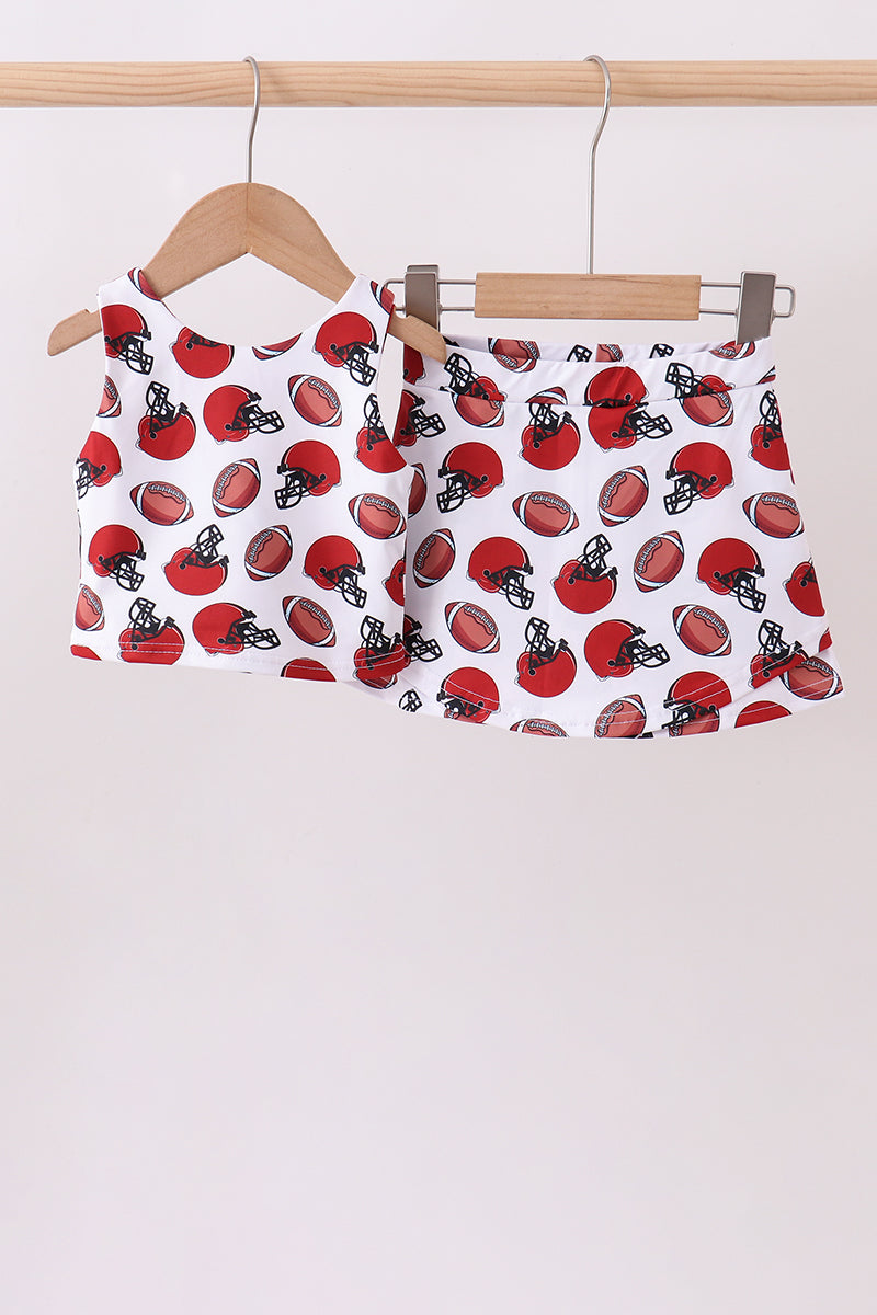 Red active football print skort set - 3 Years