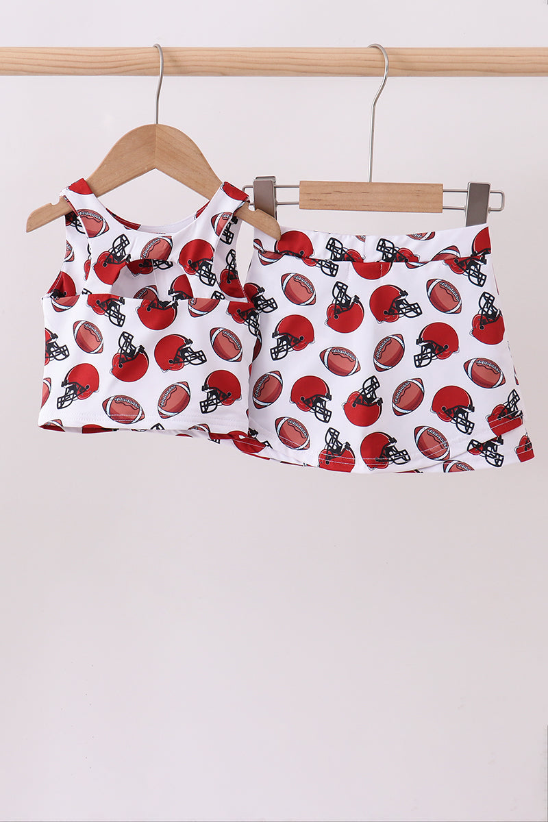 Red active football print skort set - 3 Years
