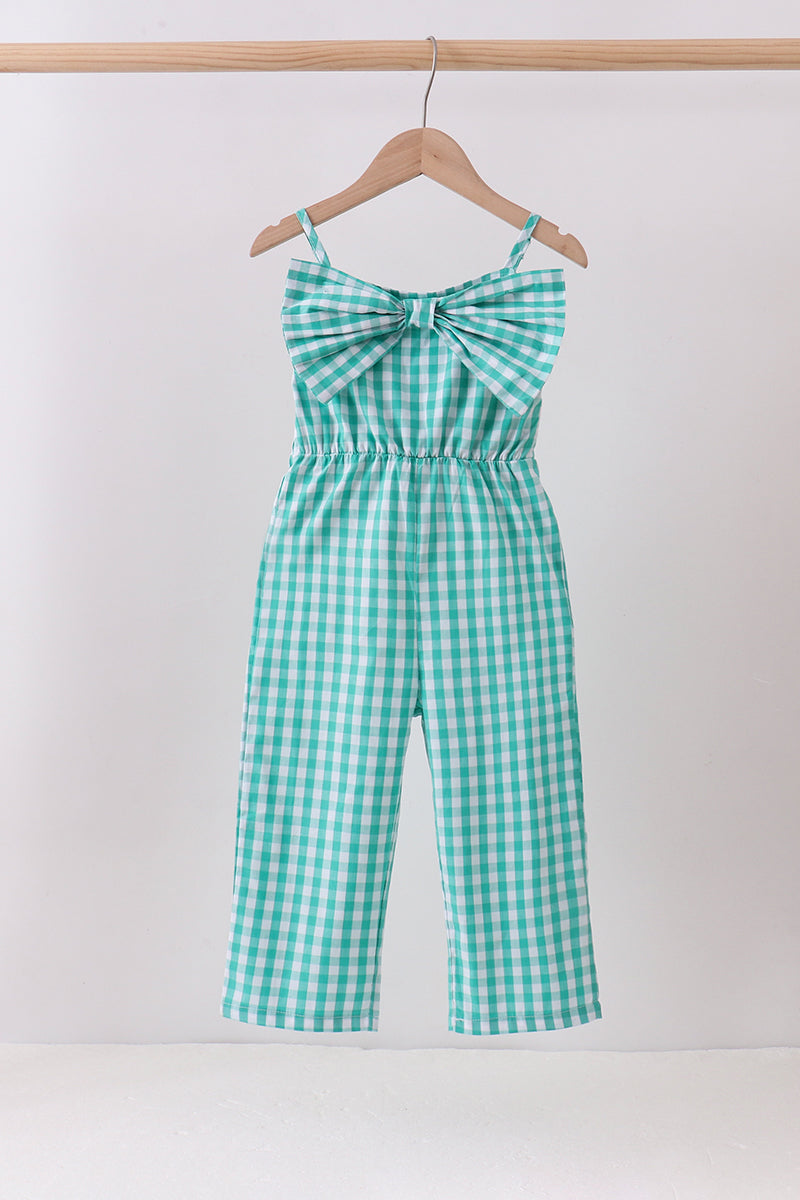 Green bow gingham jumpsuit - 4 Years