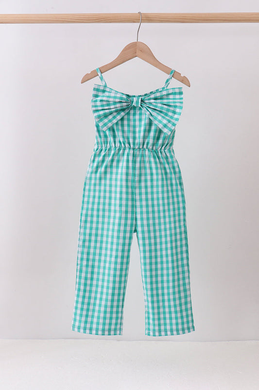 Green bow gingham jumpsuit - 4 Years