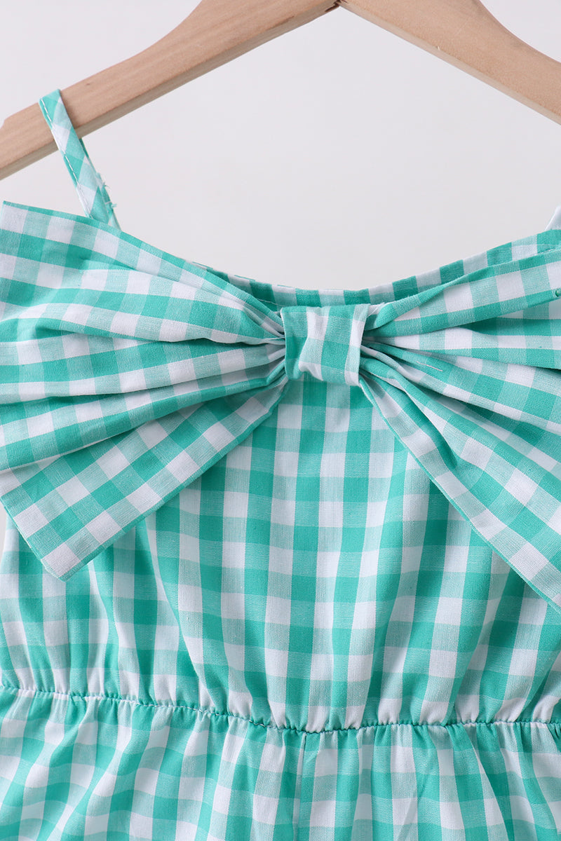Green bow gingham jumpsuit - 4 Years
