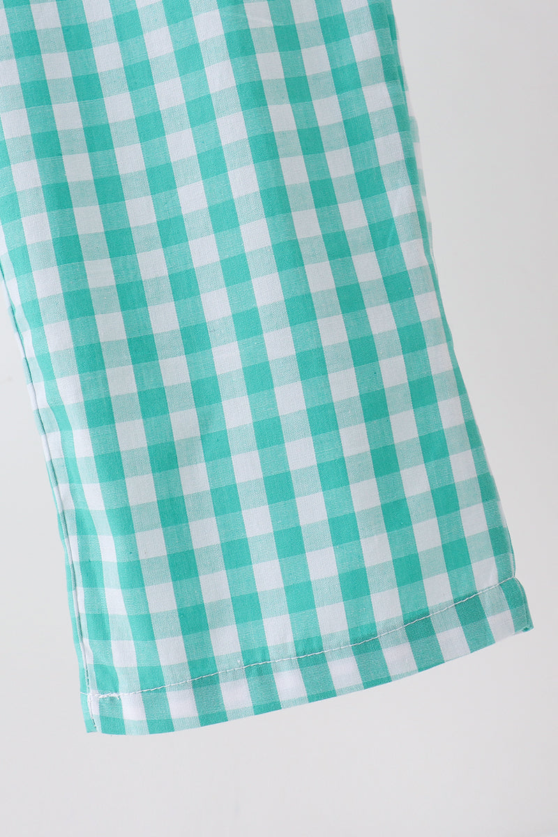 Green bow gingham jumpsuit - 4 Years