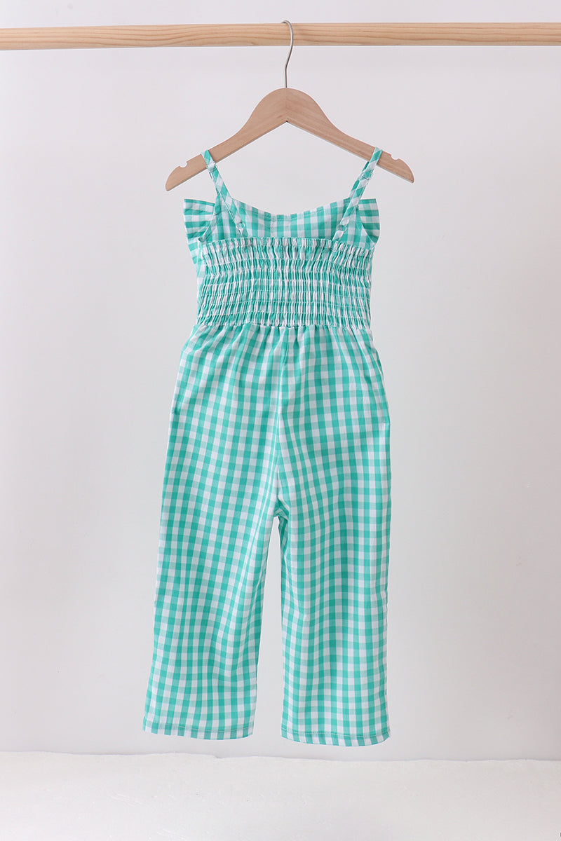 Green bow gingham jumpsuit - 4 Years