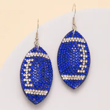 Two-Tone Rhinestone Pave Football Dangle Earrings - Blue