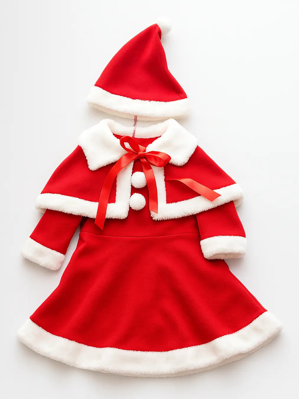 Red-White 3pcs Santa Girl Costume Outfit