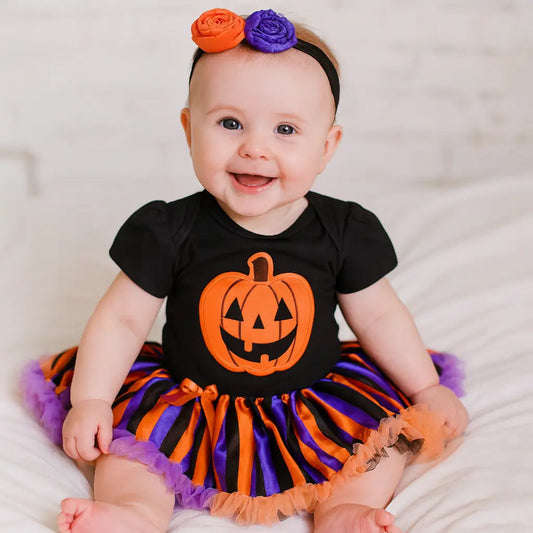 Black Multi Halloween Pumpkin Tutu Dress Romper