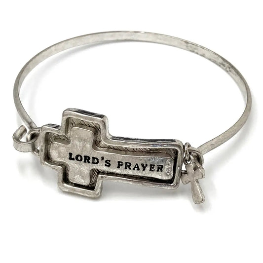 Lord's Prayer Cross Bangle Bracelet - Silver