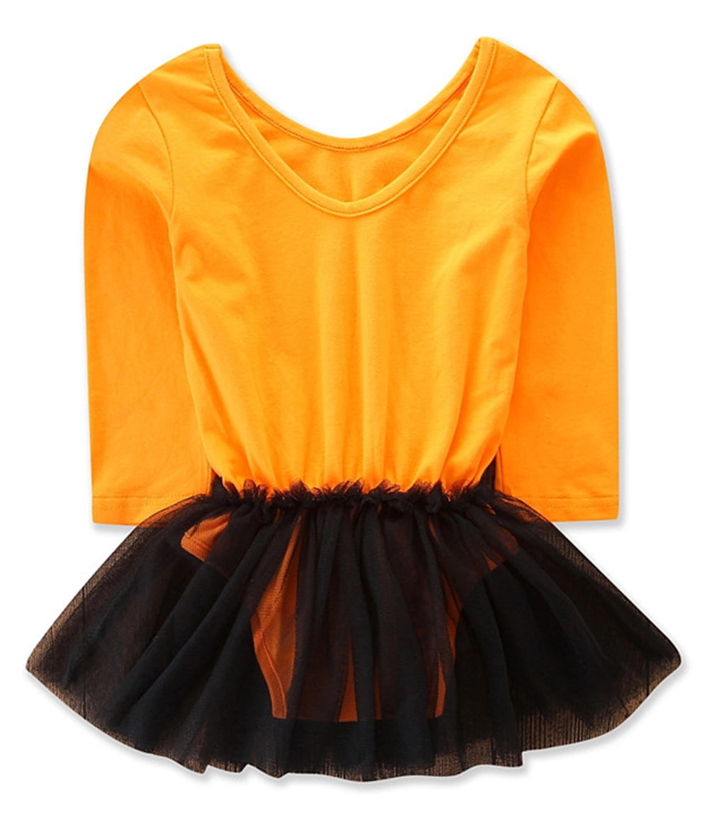Orange-Black Halloween Tulle Baby Romper Dress