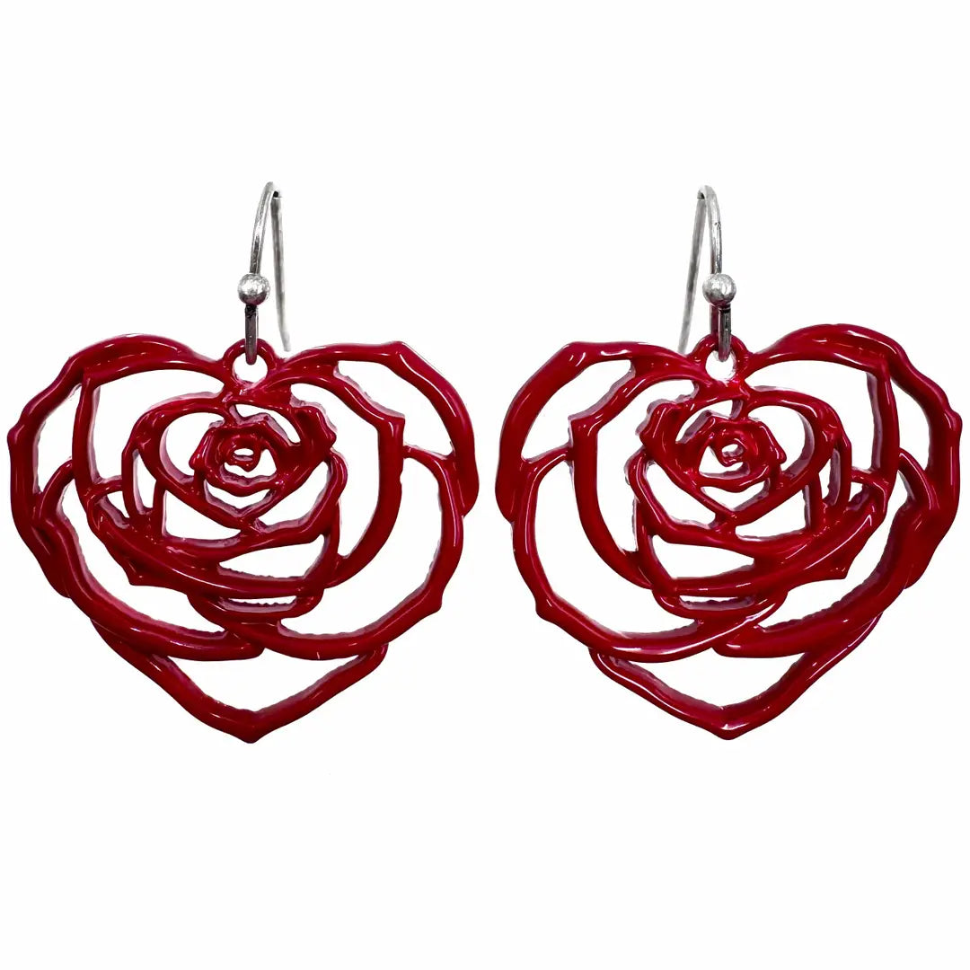 Rose Heart Red Earrings