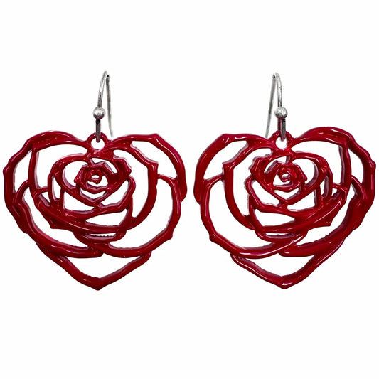 Rose Heart Red Earrings