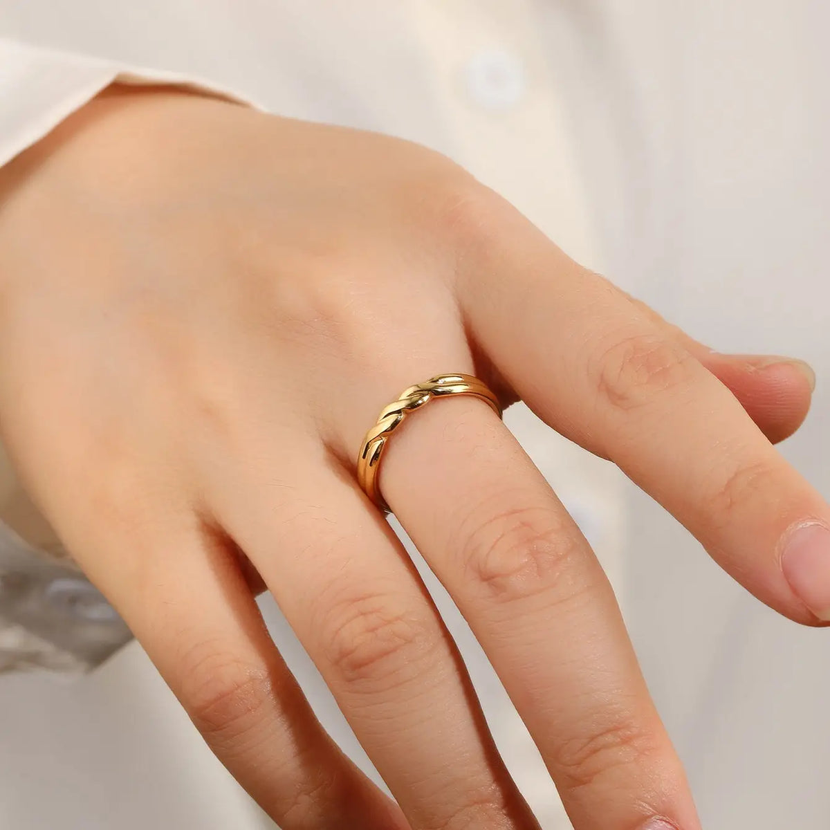 Minimalist Gold Twisted Croissant Adjustable Stacking Ring