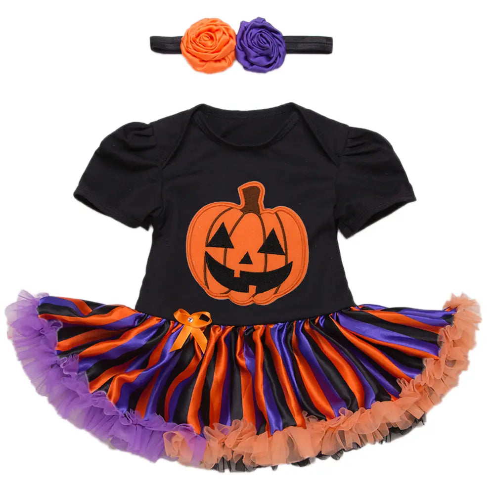 Black Multi Halloween Pumpkin Tutu Dress Romper