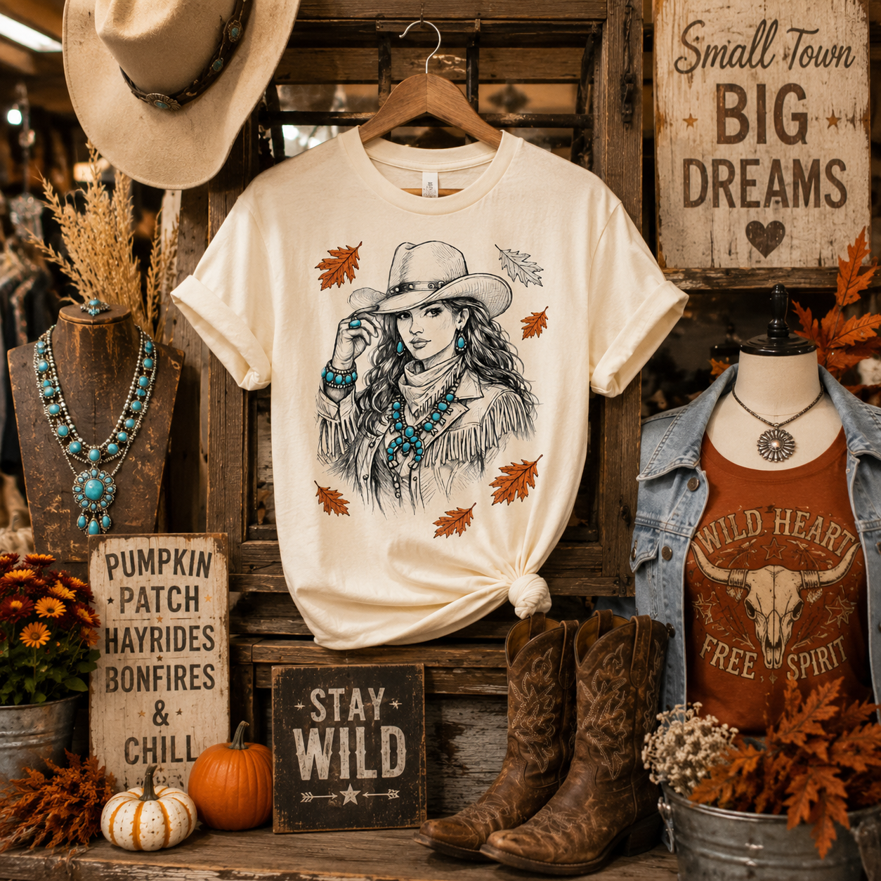 Fall Cowgirl Adult Graphic Tee